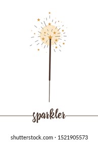 Vector sparkler isolated on white background. Cute funny illustration of new year symbol. Christmas flat style traditional picture for decorations or design