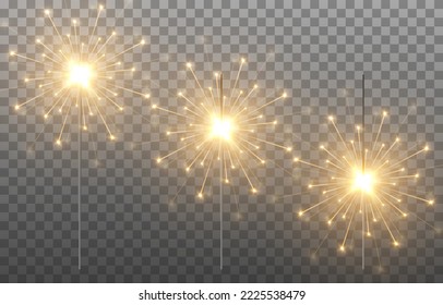 Vector sparklers on an isolated transparent background. Sparkling light png. Sparks, fireworks PNG. Christmas light.