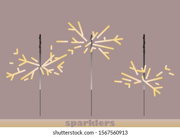 Vector sparklers. The symbol of the new year. Holiday little things. Little fireworks. Sparkling lights.