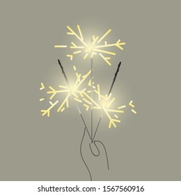 Vector sparklers. The symbol of the new year. Holiday little things. Little fireworks. Sparkling lights.