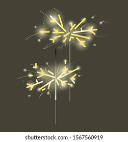 Vector sparklers. The symbol of the new year. Holiday little things. Little fireworks. Sparkling lights.