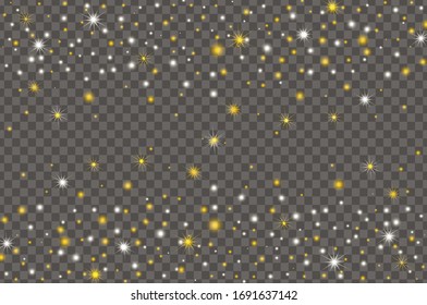 Vector sparkles on a transparent background. Sparkling magical dust particles.