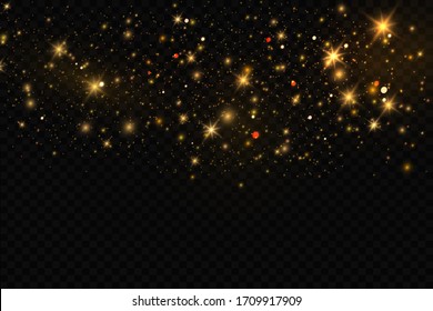Vector sparkles on transparent background. Christmas abstract pattern. Sparkling magic dust particles