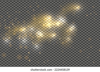 Vector sparkles on a transparent background. Gold dust. Yellow sparks shine light effect. 
