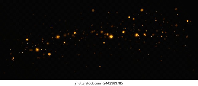 Vector sparkles on a transparent background. Christmas light effect. Sparkling magical dust particles.The dust sparks and golden stars shine with special light	
