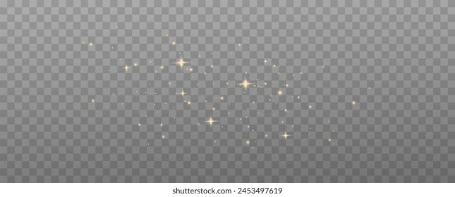 Vektorgrafik funkelt auf einem durchsichtigen Hintergrund. Weihnachtsmusiken Lichteffekt. Funkelnde magische Staubpartikel. Die Staubfunken und goldenen Sterne leuchten mit speziellem Licht	