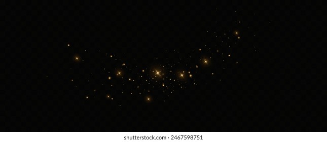 Vector sparkles on a transparent background. Christmas light effect. Sparkling magical dust particles.The dust sparks and golden stars shine with special light.	