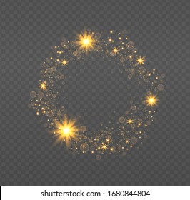 El vector brilla y las estrellas sobre fondo transparente. Provoca un efecto luminoso especial. Deslumbrar con efecto luminoso.El sol brilla con rayos y foco.