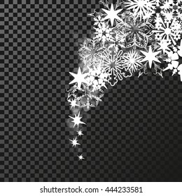 Vector sparkles white symbols on the dark background - star glitter, transparency stellar flare. Shining reflections.