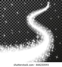 Vector sparkles white symbols on the dark background - star glitter, transparency stellar flare. Shining reflections. Stellar way to heaven.