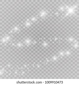 Vector sparkling falling star. Stardust trail. Glow light effect. Vector illustration. Christmas flash Concept.