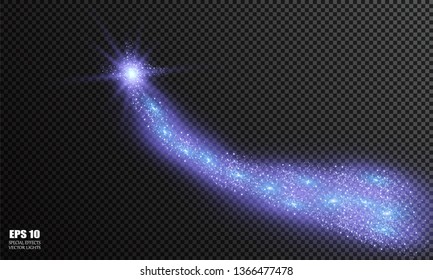 Vector sparkling falling star. Stardust trail. 