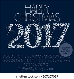 Vector sparkling Happy New Year 2017 greeting card with set of letters, symbols and numbers. File contains graphic styles