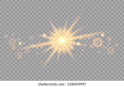 Vector sparkling magical dust particles. Starburst with sparkles, shining sun, bright flash. Bright star explodes on transparent background. White glowing light explodes. Vector blur in the light.