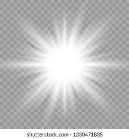 Vector sparkling magical dust particles. Starburst with sparkles, shining sun, bright flash. Bright star explodes on transparent background. Beautiful white glowing light explodes. 