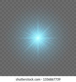 Vector sparkling magical dust particles. Starburst with sparkles, shining sun, bright flash. Bright star explodes on transparent background. Blue glowing light explodes. Blur in the light of radiance.