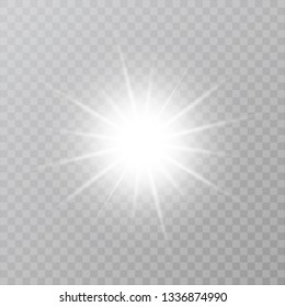 Vector sparkling magical dust particles. Starburst with sparkles, shining sun, bright flash. Bright star explodes on transparent background. White glowing light explodes. Blur in the light of radiance