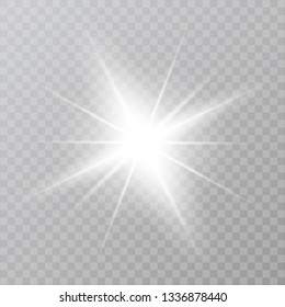Vector sparkling magical dust particles. Starburst with sparkles, shining sun, bright flash. Bright star explodes on transparent background. White glowing light explodes. Blur in the light of radiance