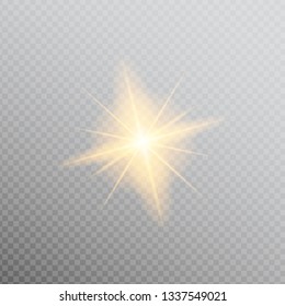 Vector sparkling magical dust particles. Starburst with sparkles, shining sun, bright flash. Bright star explodes on transparent background. Gold glowing light explodes. Blur in the light of radiance.
