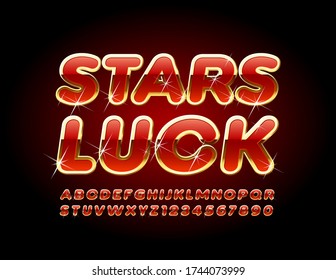 Vector sparkling sign Stars Luck with Red and Gold Font. Luxury Alphabet Letters and Numbers with Glitter