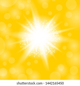 Vector Sparkling Star, Glowing Light Explosion. Starburst with Sparkles on Yellow Background.