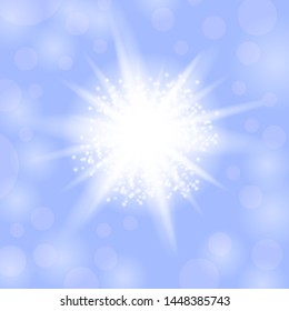 Vector Sparkling Star, Glowing Light Explosion. Starburst with Sparkles on Blue Background.