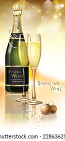 Vector Sparkling Wine with pair of wineglasses and cork
