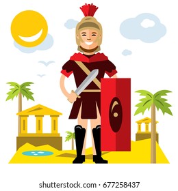 Vector Spartan warrior. Flat style colorful Cartoon illustration.