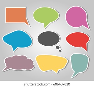 Vector Speach Bubbles Collection. Bubble Speech Text Balloon Cartoon Communication Dialog Element. Cloud Chat Design Message Set. Conversation Discussion Colorful Bubble Speech.