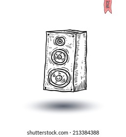 Vector speaker, hand drawn illustration.