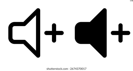 Altavoz de Vector con el icono del plus en el contorno y los estilos sólidos para la interfaz de usuario y el Diseño web, 48px, margen del 10%