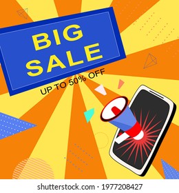 Vector - Special day “BIG SALE” up to 50% off with Smartmobile and speaker. Shopping banner background. Business concept. End of season.