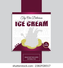 Vector especial delicioso helado de crema de helado pancarta en medios sociales plantilla de postdiseño.