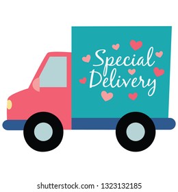 Vector Special Delivery Truck Hearts Illustration Graphic. Perfect for scrapbooking, kids, Valentine s Day, love, stationery, parties, clothing, and home decor projects.