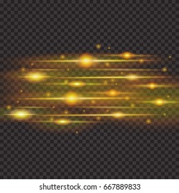 Vector special effect. Glowing streaks on transparent background. Beautiful glow light flare and spark. Luminous abstract.