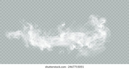 Vector special effect of steam, smoke, fog, clouds. Abstract gas on a transparent background, steam engine, steam or explosive dust, dry ice effect, condensation, smoke. Vector 10 EPS