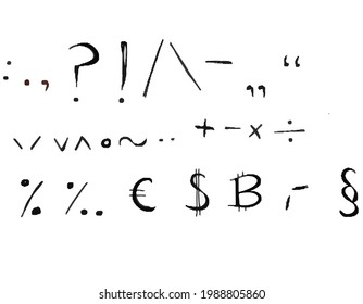 Vector special font characters handwrite dot coma exclamation question dollar euro bitcoin marks