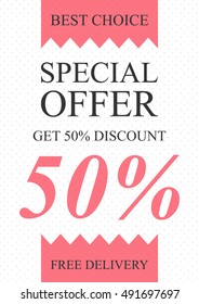 Vector Special Offer banner for online stores, websites, retail posters, social media ads. Creative banner layout for m-commerce, mobile applications, e-mail promotions, sale materials, coupons.