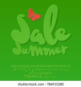 Vector special offer poster Summer Sale. Green set of Alphabet Letters, Numbers and Punctuation Symbols