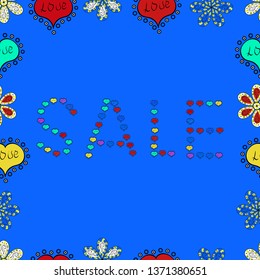 Vector. Special Offer Sale Paper Tag, Banner, Poster or Flyer design on red, black and blue background, Creative. Picture in red, black and blue colors. Seamless pattern.