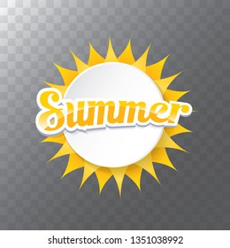 vector special offer summer label design template . Summer sale banner or badge with beautiful sun and calligraphic text on transparent background