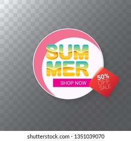 vector special offer summer label design template . Summer sale banner or badge with beautiful sun and calligraphic text on transparent background