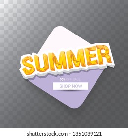 vector special offer summer label design template . Summer sale banner or badge with beautiful sun and calligraphic text on transparent background