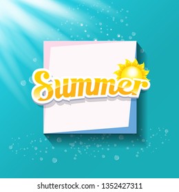 vector special offer summer label design template . Summer sale banner or badge with beautiful sun and calligraphic text on azure background with sun lights