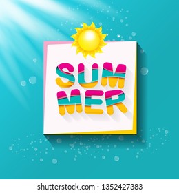 vector special offer summer label design template . Summer sale banner or badge with beautiful sun and calligraphic text on azure background with sun lights