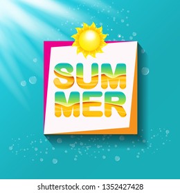vector special offer summer label design template . Summer sale banner or badge with beautiful sun and calligraphic text on azure background with sun lights