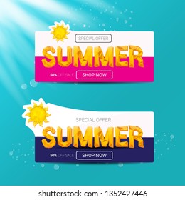 vector special offer summer label design template . Summer sale banner or badge with beautiful sun and calligraphic text on azure background with sun lights
