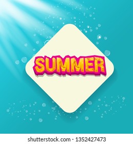 vector special offer summer label design template . Summer sale banner or badge with beautiful sun and calligraphic text on azure background with sun lights