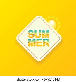 vector special offer summer  label design template . Summer sale banner or badge with beautiful sun and calligraphic text on orange background