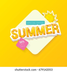 vector special offer summer  label design template . Summer sale banner or badge with beautiful sun and calligraphic text on orange background